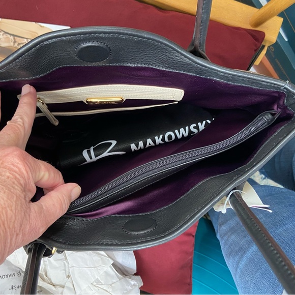 B MAKOWSKY LUXURY LEATHER CLASSICS Handbag Pewter Black New Never Used With Tags - Picture 7 of 15